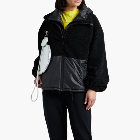 FRAME mix media high pile fleece jacket with vest insert in noir, sz. S - Picture 8 of 10